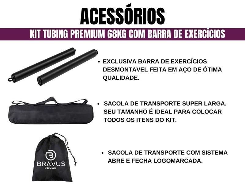 Imagem de Kit Tubing Premium Elástico Extensor com Barra de Exercícios