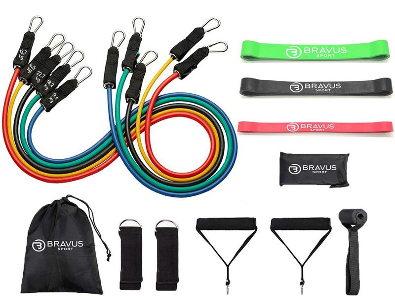 Imagem de Kit Tubing Pro Elástico Extensor 68kg com 3 Super Mini Bands Bravus Sport Exercício Funcional