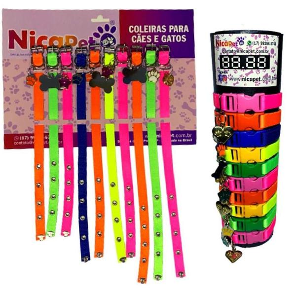 Imagem de Kit Tubo E Cartela De Coleiras Neon Para Cães - 20 Coleiras