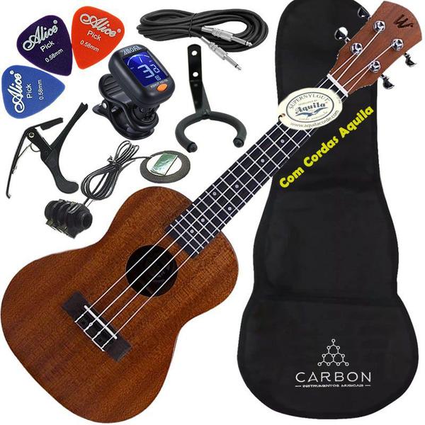 Imagem de Kit Ukulele Concert Eletrico Cordas Aquila Sapele Natural Winner Ux02