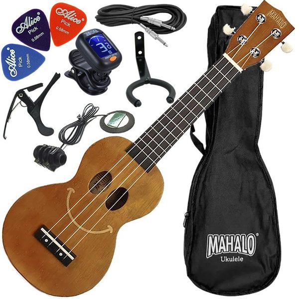 Imagem de Kit Ukulele Soprano Elétrico Mahalo Série U-Smile Marrom C/ Capa Ux02