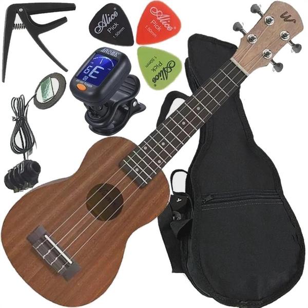 Imagem de Kit Ukulele Soprano Elétrico Winner 21 Sapele Laminado Nt