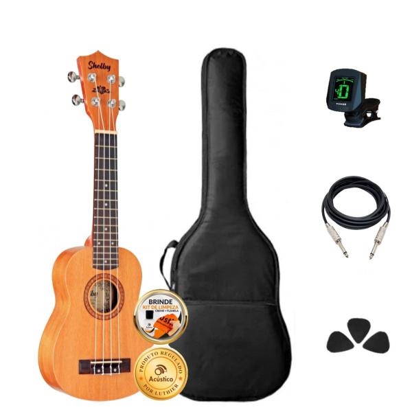 Imagem de Kit Ukulele Soprano Shelby Elétrico Mogno Su21m Completo