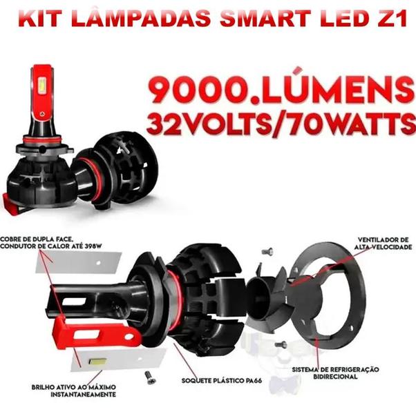 Imagem de Kit ultra led fiat toro farol alto baixo e milha z1 9000 lumens com canceler 