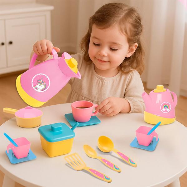 Kit Unika Café E Panelinhas Rosa Unicórnio Para Menina Jogo De Chá