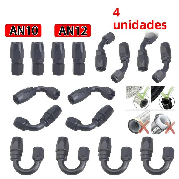 Imagem de Kit Universal De Extremidades De Mangueira Giratória An4 An6 An8 An10 An12 4 Unidades Retas 45   