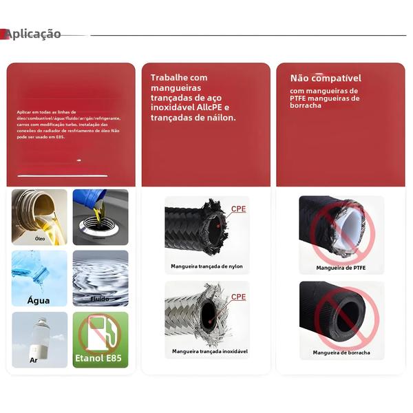 Kit Universal de Mangueiras Giratórias AN4 AN6 AN8 AN10 AN12 - 4 Unidades Retas e 4 a 45° Imagem de Kit Universal de Mangueiras Giratórias AN4 AN6 AN8 AN10 AN12 - 4 Unidades Retas e 4 a 45°