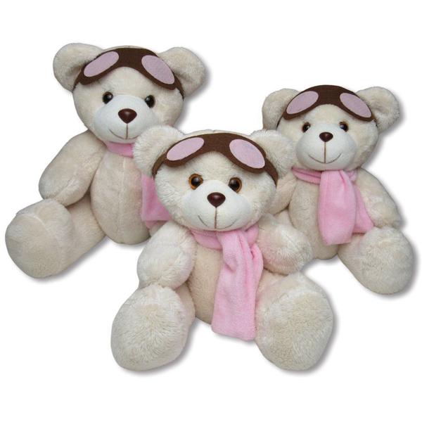 Kit Ursos Aviador Baunilha com Rosa 3 Peças - Gulu Imagem de Kit Ursos Aviador Baunilha com Rosa 3 Peças