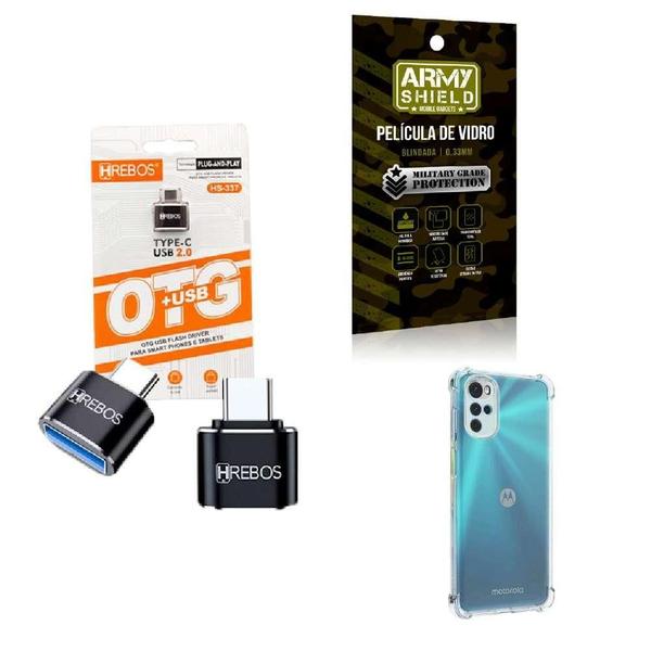 Imagem de Kit Usb Para Tipo C + Capinha Motorola G22 + Película 3D