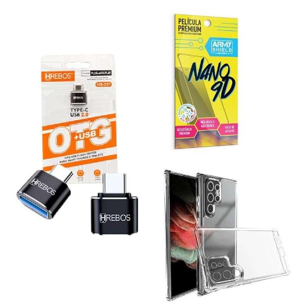 Imagem de Kit Usb Para Tipo C + Capinha Samsug S22 Ultra + Película 9D