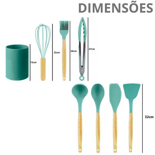 Imagem de Kit Utensilio de Cozinha Silicone com Cabo de Madeira 8 peças Confeitaria Bolos Master Chef