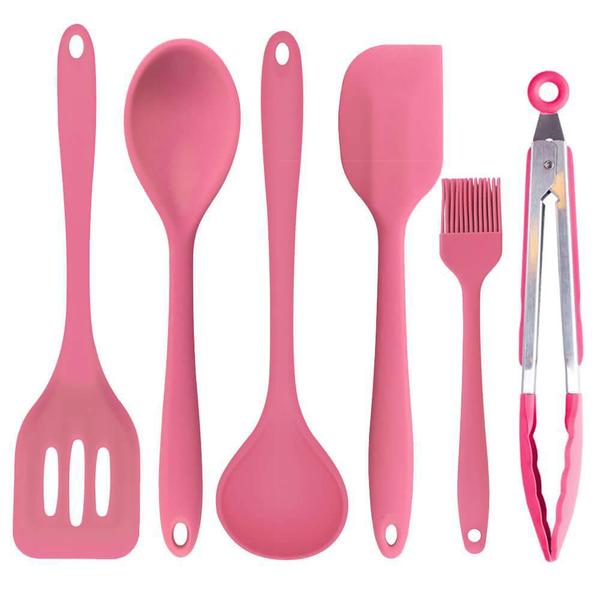 Imagem de Kit Utensilio De Silicone Cozinha Rosa 6 Peças