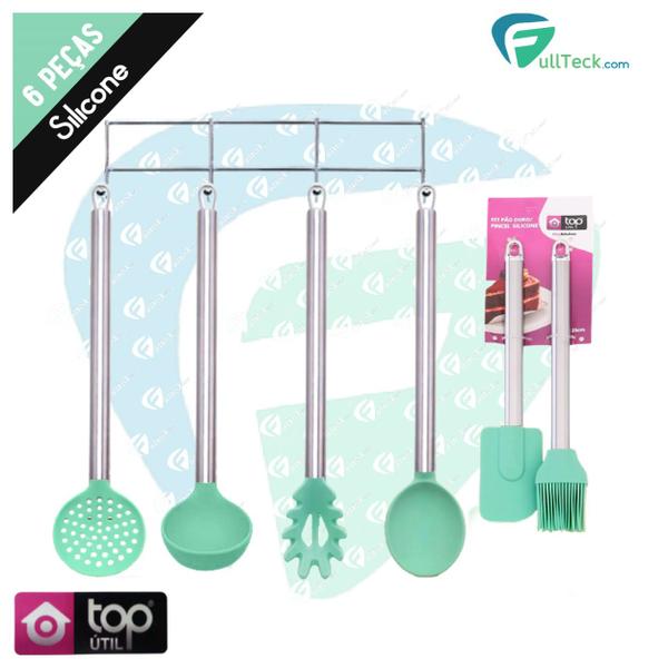 Imagem de Kit Utensílios 6 Peças De Silicone Cabo Aço Inox Verde