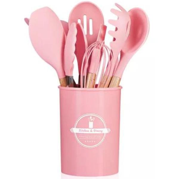 Imagem de Kit Utensílios Cozinha 12 Peças Silicone Antiaderente ROSA