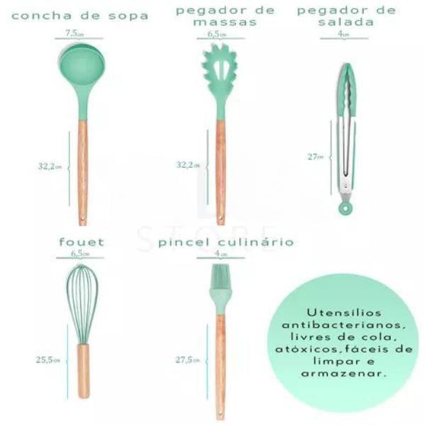 Imagem de Kit Utensílios Cozinha 12 Peças Silicone Antiaderente VERDE