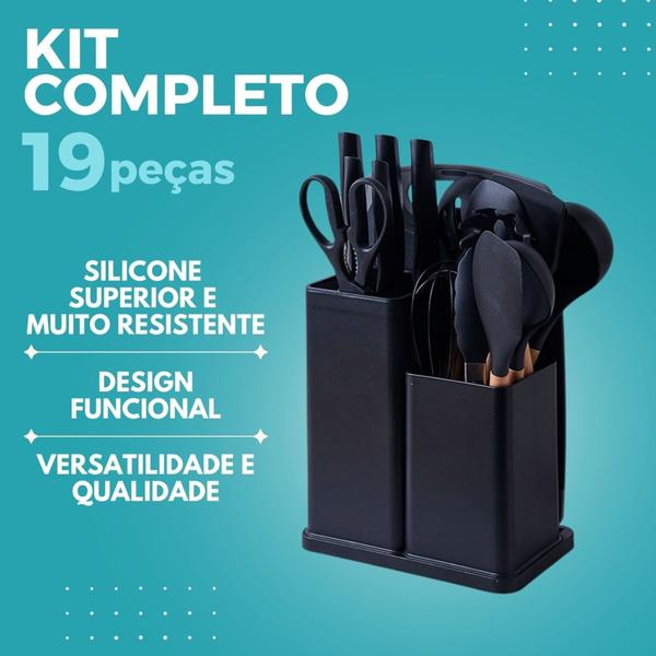 Imagem de Kit Utensílios Cozinha 19 Peças Jogo Silicone Antiaderente