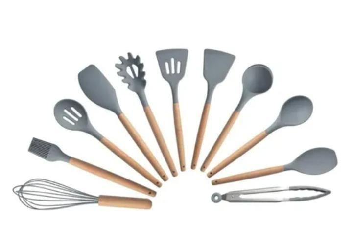 Imagem de Kit Utensílios Cozinha Silicone Colher Copo Suporte 12 Peças