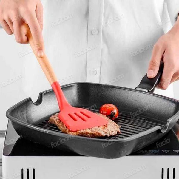 Imagem de Kit Utensílios Cozinha Silicone Colher Copo Suporte 13 Peças