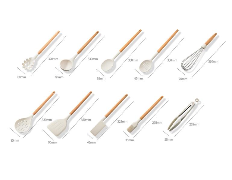 Imagem de Kit Utensílios Cozinha Silicone Com Bambu Branco 11 Peças