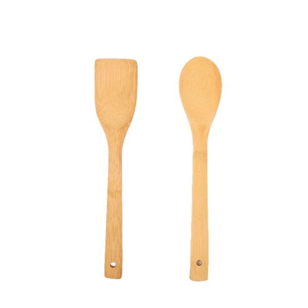 Imagem de Kit utensílios de bambu 2 peças colher e espátula utilidades cozinha básico