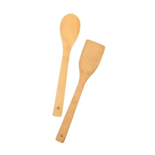 Imagem de Kit utensílios de bambu 2 peças colher e espátula utilidades cozinha novidade