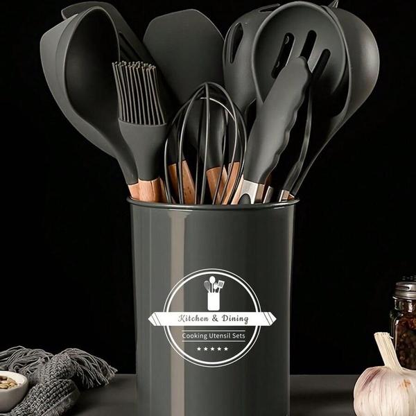 Imagem de Kit Utensílios De Cozinha 12 Peças Bambu Silicone Resistente