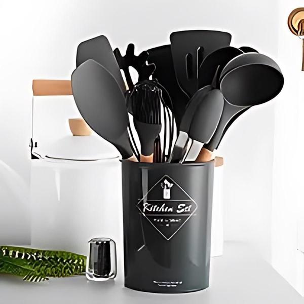 Imagem de Kit Utensílios De Cozinha 12 Peças Bambu Silicone Resistente