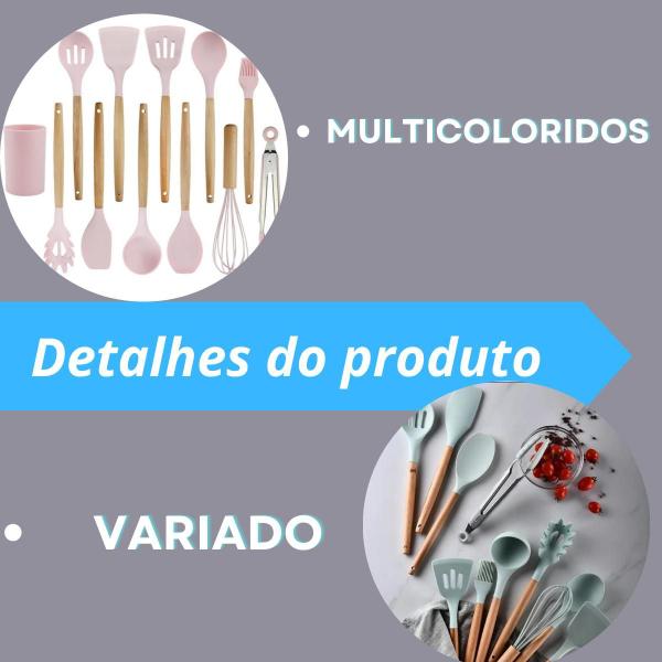 Imagem de Kit Utensílios De Cozinha 12 Peças madeira Silicone Resistente