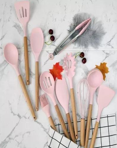 Imagem de Kit Utensílios De Cozinha 12 Peças Silicone Cesto Bambu