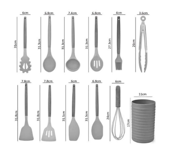 Imagem de Kit Utensílios De Cozinha 12 Peças Silicone Colorido Bege