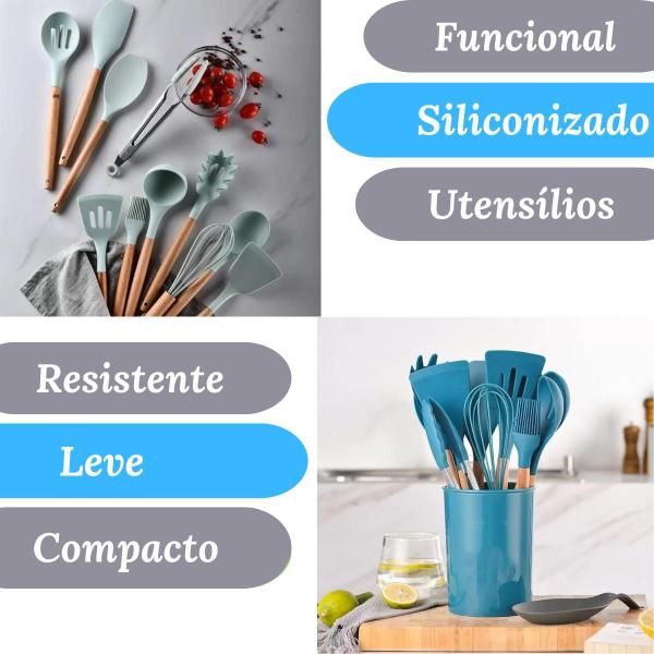 Imagem de Kit Utensílios De Cozinha 12 Peças silicone E Madeira Profissional