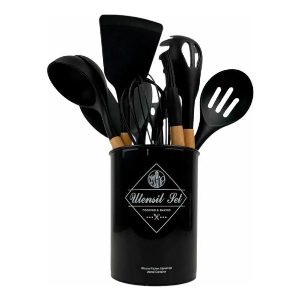 Imagem de Kit Utensílios De Cozinha Cabos Em Madeira E Silicone 11 Peç