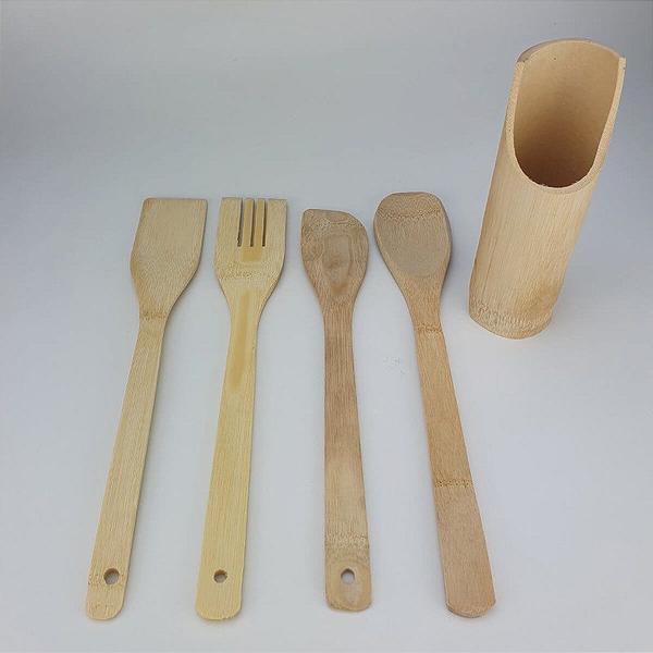 Imagem de Kit Utensílios de Cozinha em Bambu 5 peças