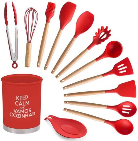 Imagem de Kit Utensílios De Cozinha Em Silicone 13 Peças Vermelho SU201322