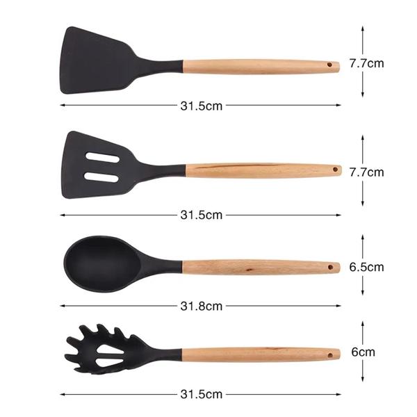 Imagem de Kit Utensílios De Cozinha Jogo 12 Peças Cabo Madeira E Silicone 