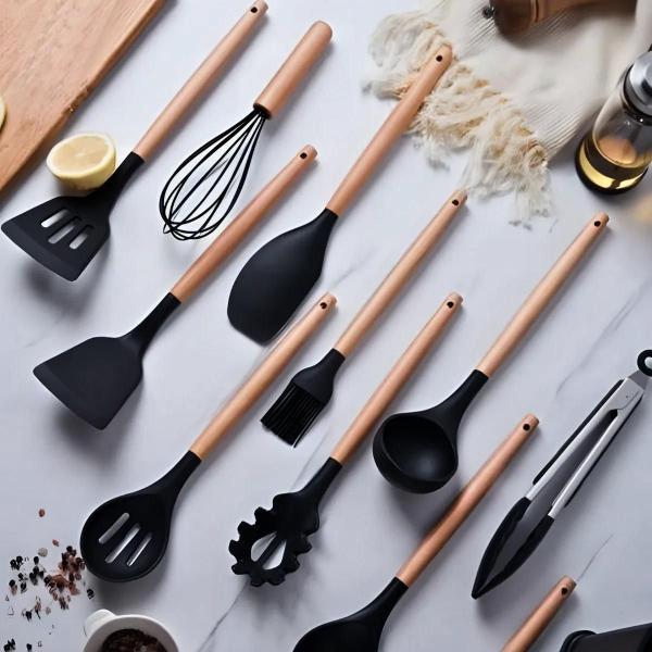 Imagem de Kit Utensílios de Cozinha Jogo Completo 19 Peças Preto