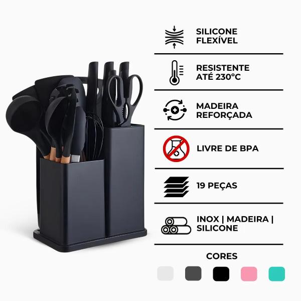 Imagem de Kit Utensílios de Cozinha Jogo Completo 19 Peças Preto