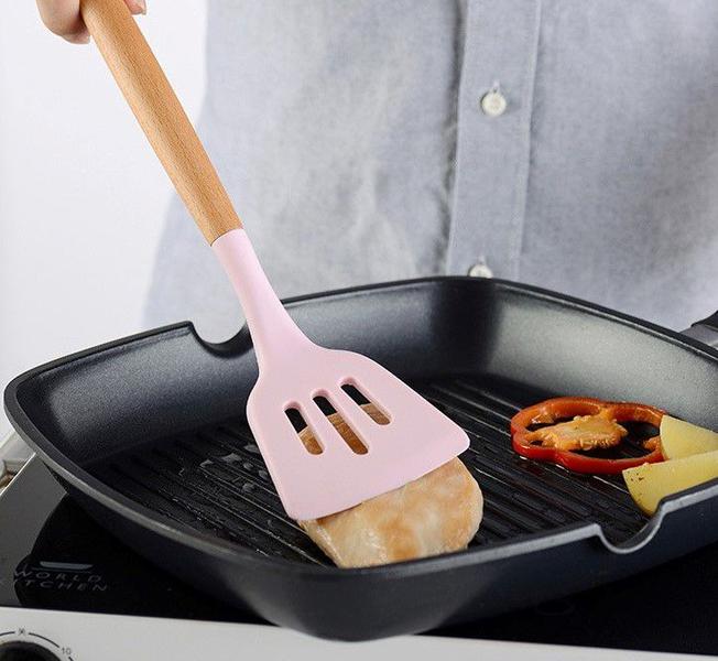 Imagem de Kit Utensílios De Cozinha Silicone 12 peças e Suporte Cesto Porta Talheres Escumadeira Concha Espátula Colher 