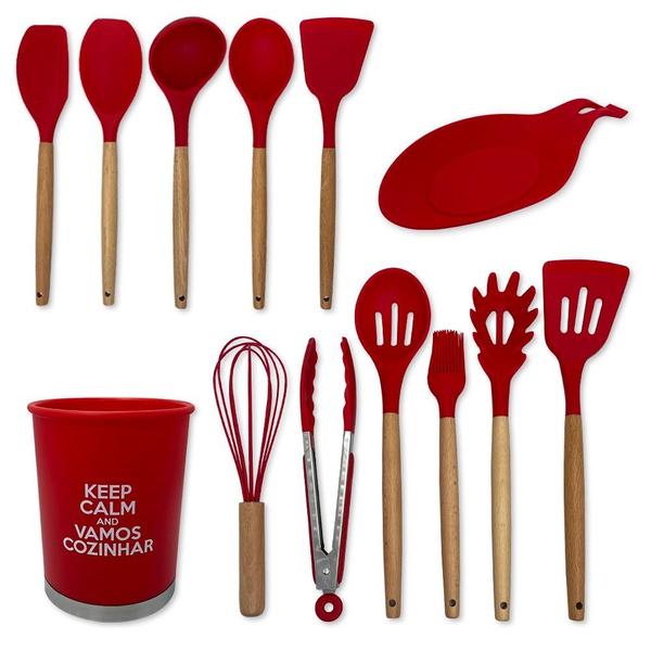 Imagem de Kit Utensílios de Cozinha Silicone 13pçs Vermelha