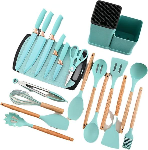 Imagem de Kit Utensílios de Cozinha Silicone 19 Peças Cor Verde