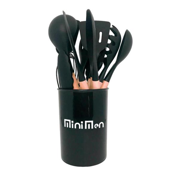 Imagem de Kit Utensílios de Cozinha Silicone e Madeira Disponível em 4 Cores - MINIMEN