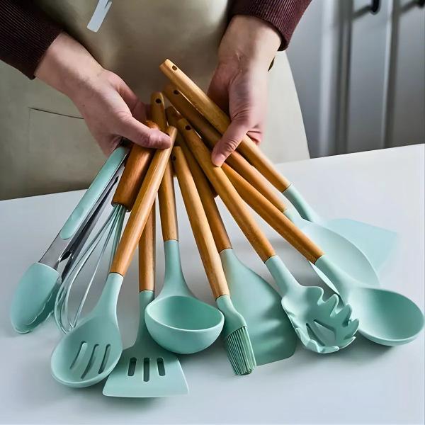 Imagem de Kit Utensílios de Cozinha Verde Jogo Completo com 19 Peças