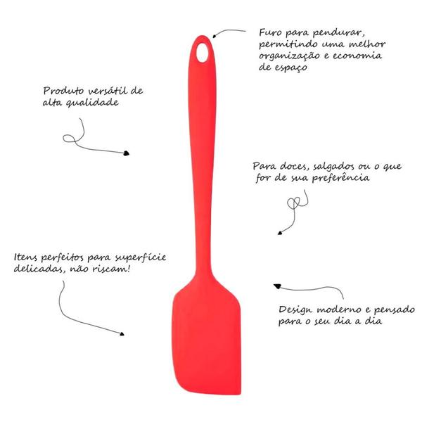 Imagem de Kit Utensílios de Silicone Inteiriço Vermelho 9 Peças + Suporte Em Aço Inox para Cozinha Premium