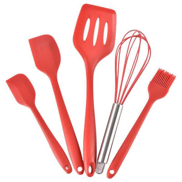 Imagem de Kit Utensílios De Silicone Para Cozinha 5 Peças Vermelho