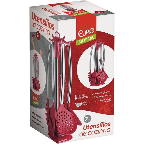 Imagem de Kit utensílios Euro Home 7 Peças Silicone Com Cabo Inox Verm