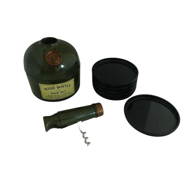 Imagem de Kit Utensílios Para Bebidas Modelo Garrafa Verde  Abridor e Porta Copos