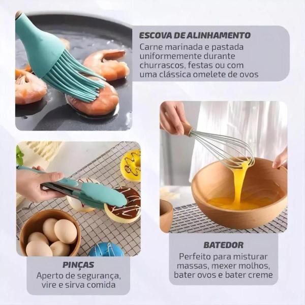 Imagem de Kit Utensílios Para Cozinha em Silicone e Bambu 12 Pçs Lindo