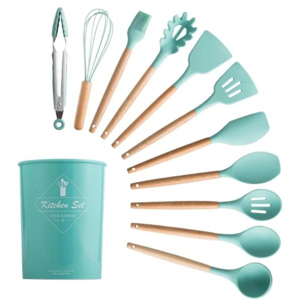 Imagem de Kit Utensílios Para Cozinha Em Silicone E Bambu 12Pçs Maravilhosa