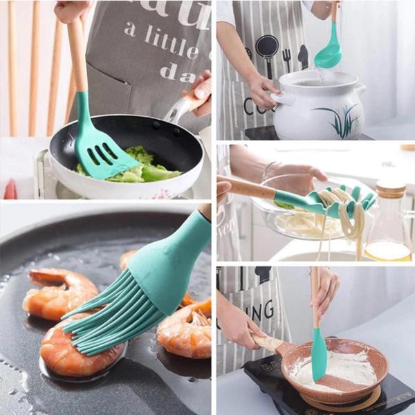 Imagem de Kit Utensílios Para Cozinha Em Silicone E Bambu 12Pçs Maravilhosa