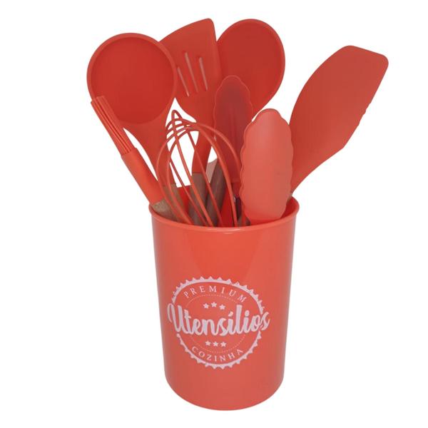 Imagem de Kit Utensílios Silicone com Cabo de Madeira 9 peças - Wincy - 7908281324002